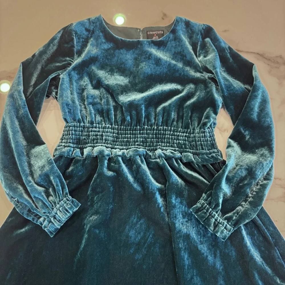 Crewcuts Girls' Smocked Velvet dress Green 10